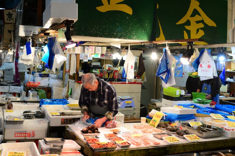 các loại sò ốc trong chợ cá Tsukiji Tokyo